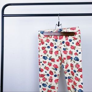Forever21 Floral Denim Jeans Off White Red Blue 24